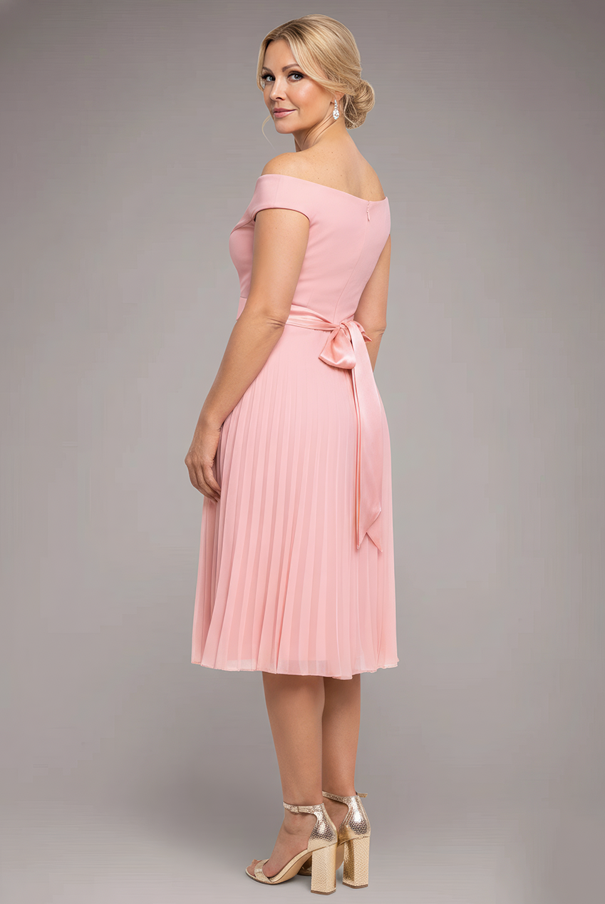 Cowl Neck Pleated A-Line Chiffon Midi Dress - Blush Pink DR4501M
