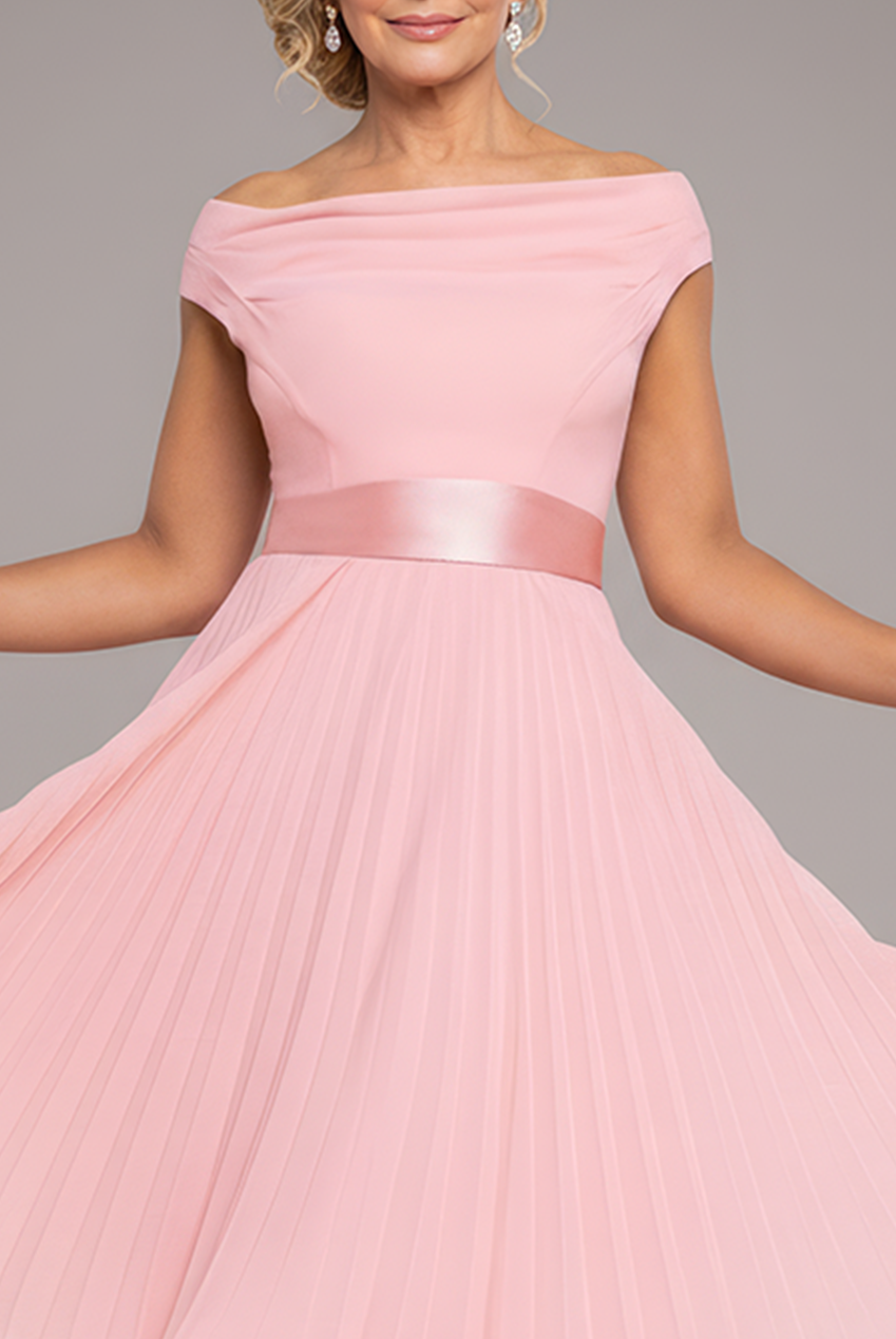 Cowl Neck Pleated A-Line Chiffon Midi Dress - Blush Pink DR4501M