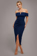 Off The Shoulder Chiffon Wing Scuba Crepe Midi Dress - Navy Blue by Goddiva