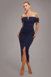 Off The Shoulder Chiffon Wing Scuba Crepe Midi Dress - Navy Blue by Goddiva
