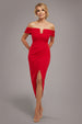 Off The Shoulder Chiffon Wing Scuba Crepe Midi Dress - Red by Goddiva