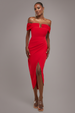 Off The Shoulder Chiffon Wing Scuba Crepe Midi Dress - Red by Goddiva
