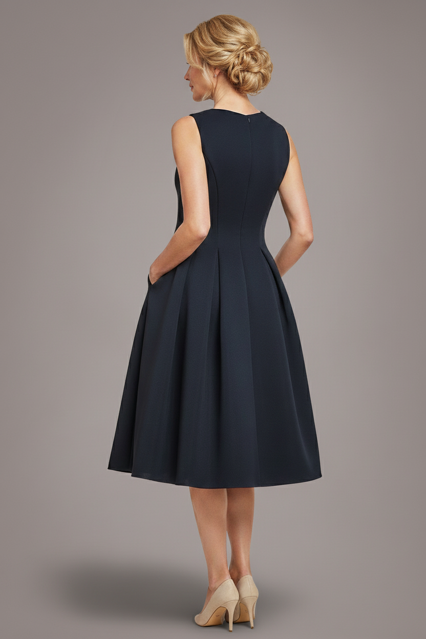 Diamante Embellished Neck A-Line Midi Dress - Black DR4599M
