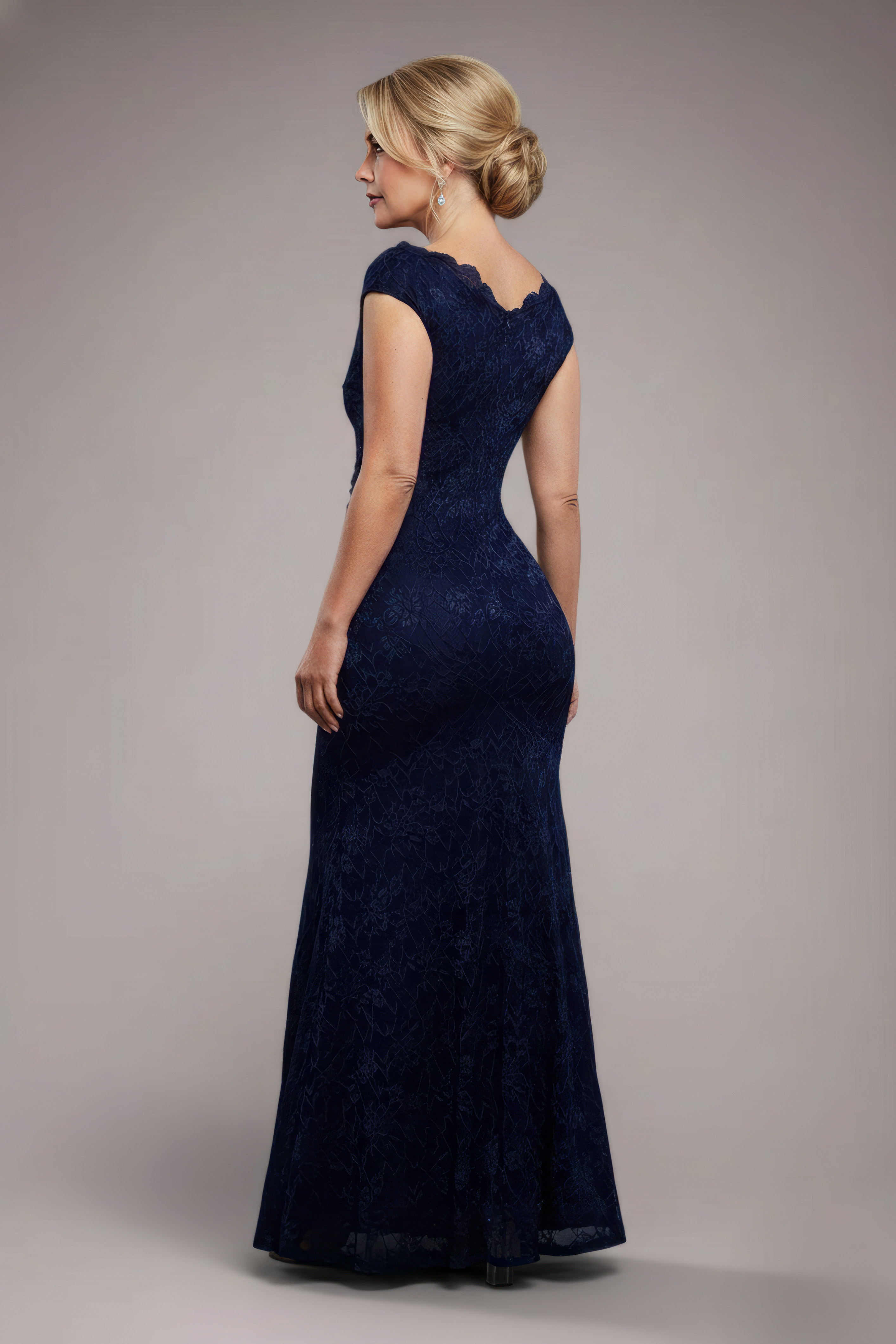 Off The Shoulder Scalloped Neck Maxi Dress - Navy Blue DR4600M