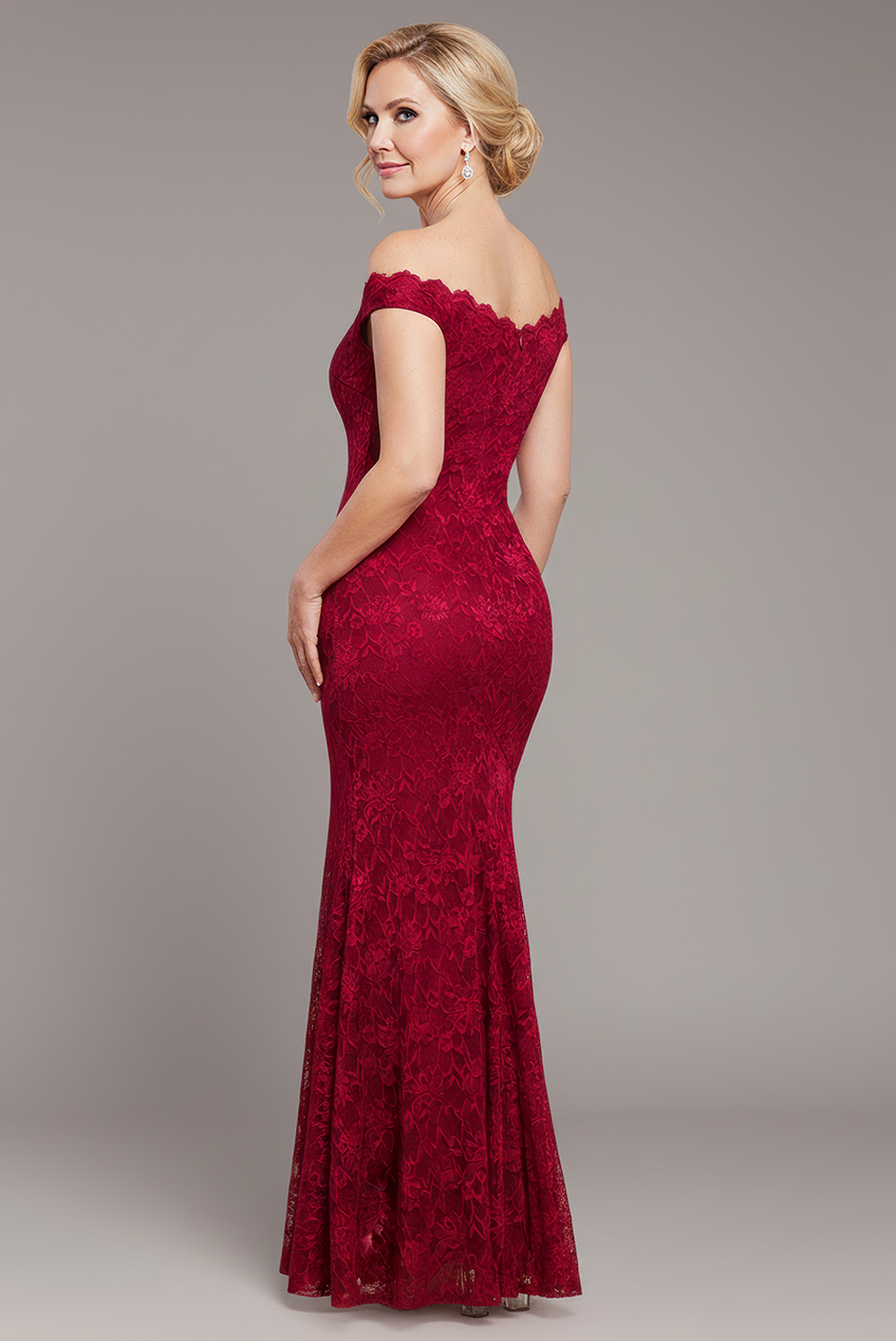 Off The Shoulder Scalloped Neck Maxi Dress - Wine DR4600M