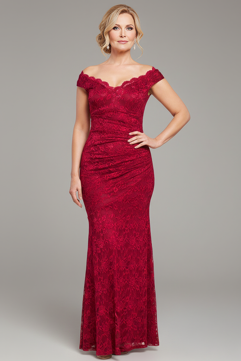 Off The Shoulder Scalloped Neck Maxi Dress - Wine by Goddiva
