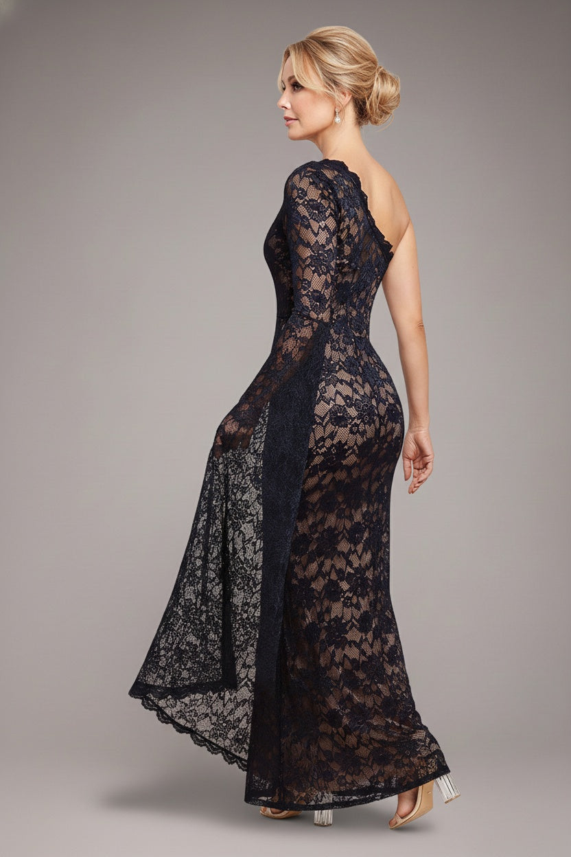 One Shoulder Scalloped Neck Maxi Dress - Black DR4601M