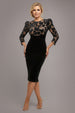 Scalloped Crochet & Velvet Midi Dress - Black by Goddiva