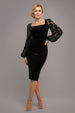 Square Neck Scalloped Crochet Sleeve Velvet Midi Dress - Black by Goddiva