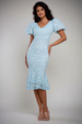 Scallop Lace Puff Sleeve Fit & Flare Midi Dress - Sky Blue by Goddiva