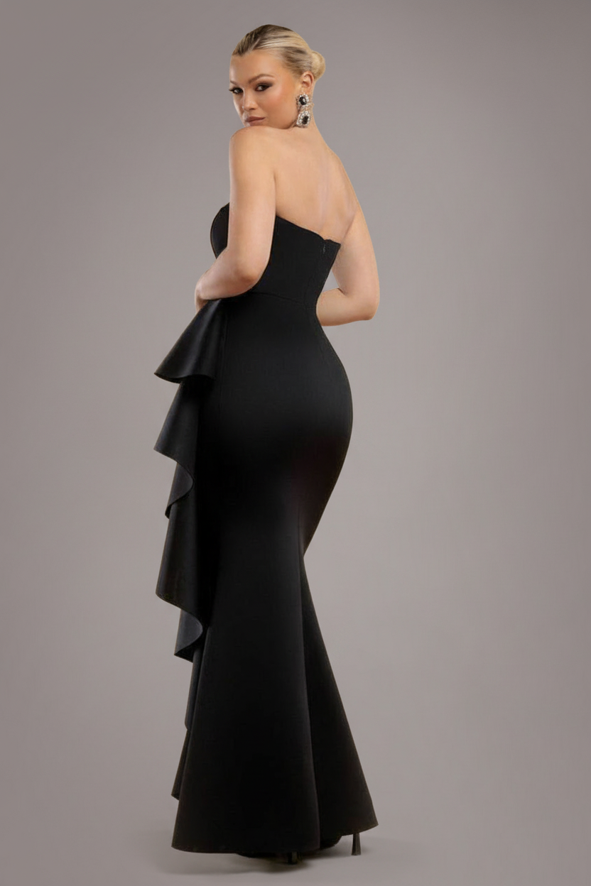 Boobtube Peplum  Waterfall Frill Maxi Dress - Black DR4738