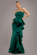 Boobtube Peplum  Waterfall Frill Maxi Dress - Emerald Green by Goddiva