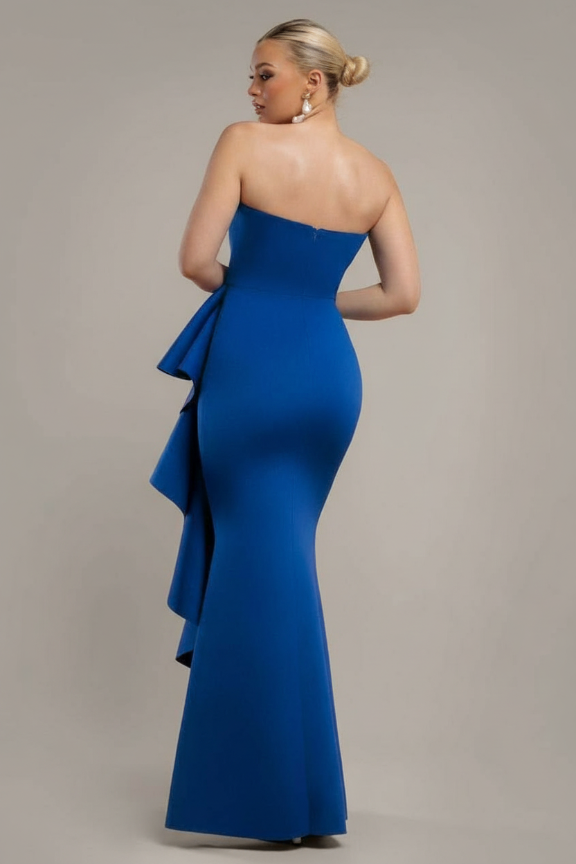 Boobtube Peplum  Waterfall Frill Maxi Dress - Royal Blue DR4738