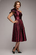 One Shoulder Frill Jacquard Skater Midi Dress - Burgundy Red by Goddiva