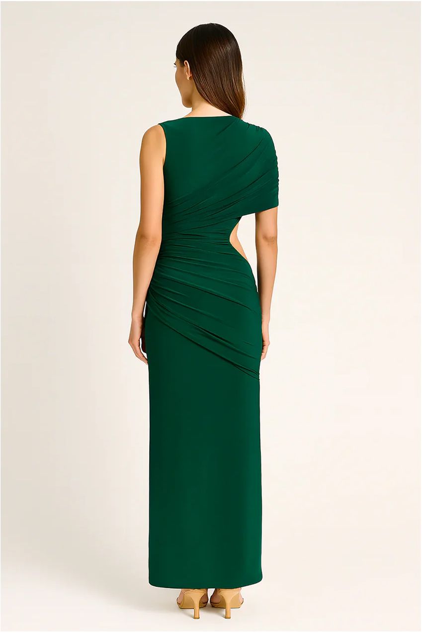 Draped Slim Fit Jersey Asymmetric Maxi Dress AV-IMD2444