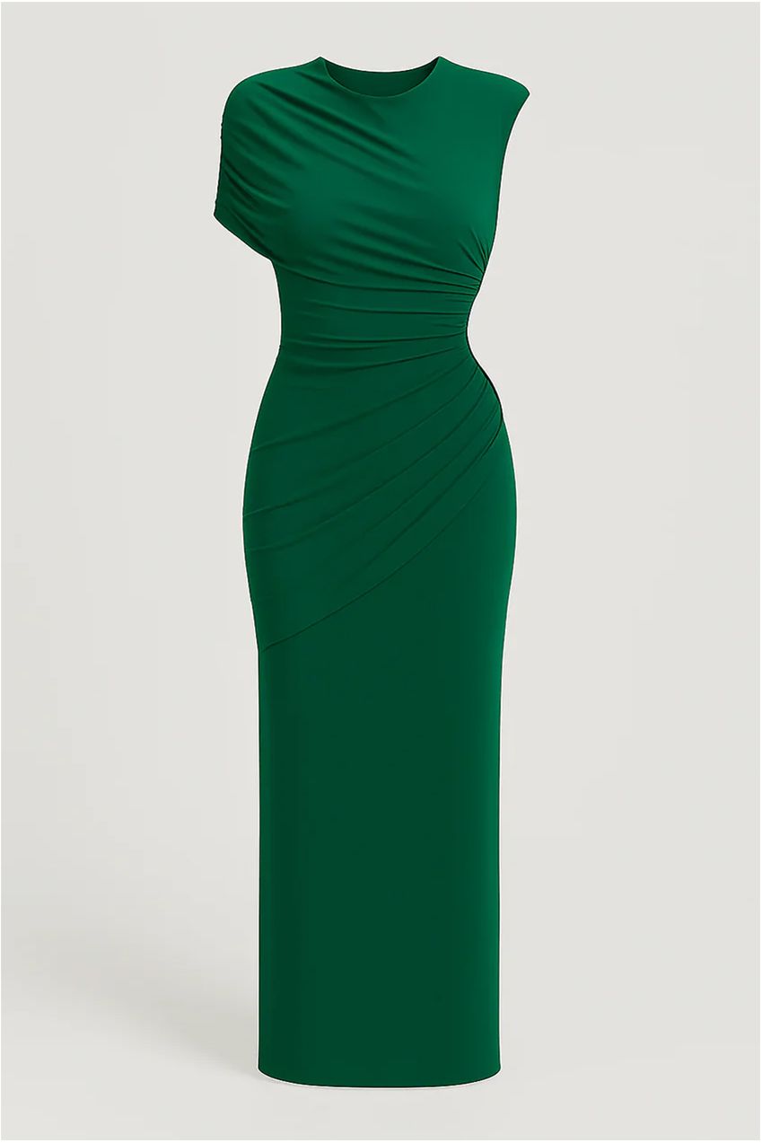 Draped Slim Fit Jersey Asymmetric Maxi Dress AV-IMD2444
