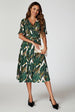 FS Collection Leaf Print Mesh Midi Dress In Green