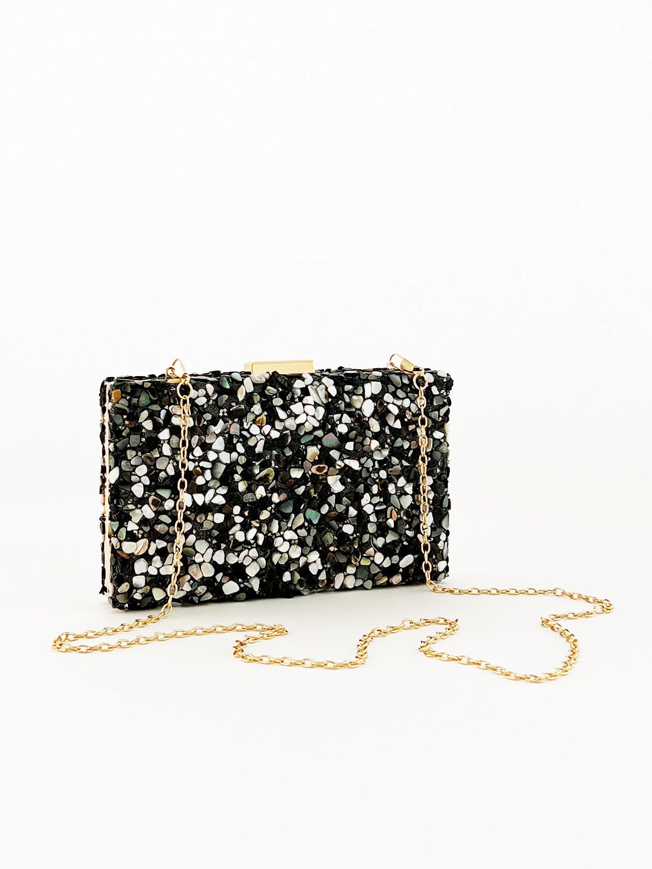 Embellished Clutch Bag In Black Speckle HB330602