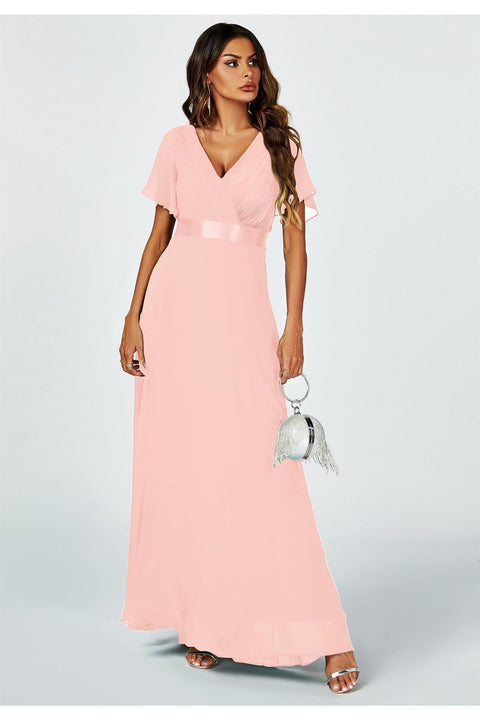 Angel Sleeves Empire Waist Bridesmaid Dress In Pink FS634