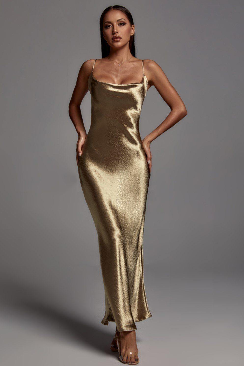 Emily Metallic Gold Maxi Dress D200715081