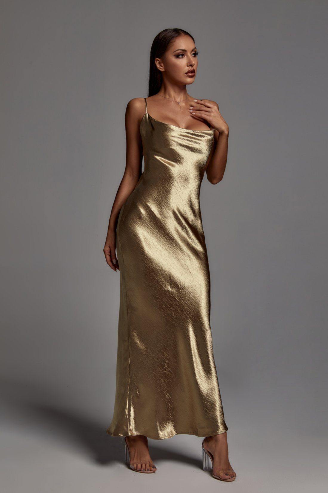 Emily Metallic Gold Maxi Dress D200715081