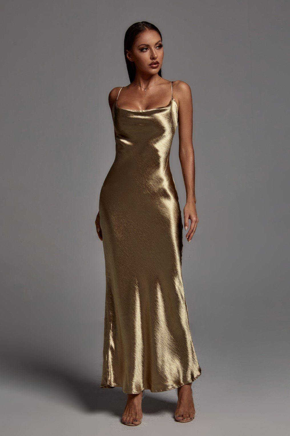 Emily Metallic Gold Maxi Dress D200715081