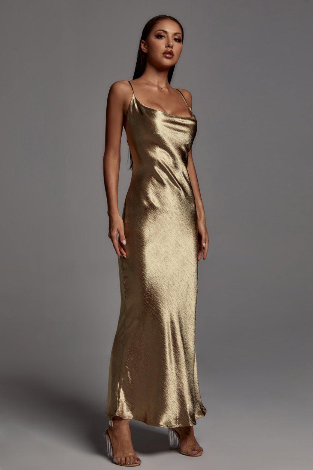 Emily Metallic Gold Maxi Dress D200715081