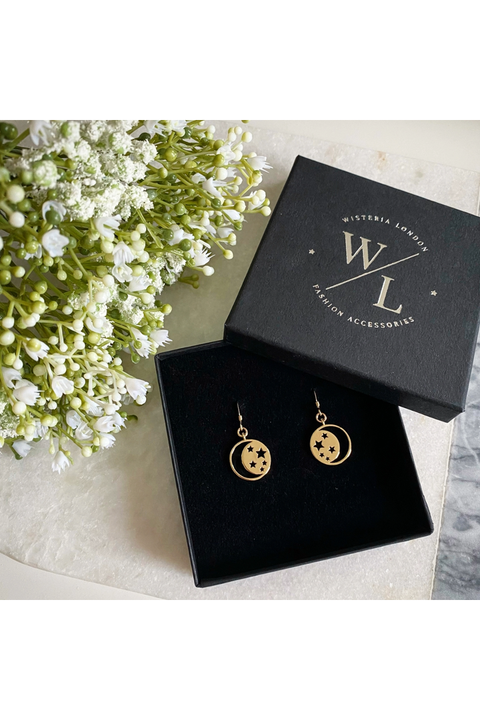 Wisteria London Este Gold Moon And Star Earrings