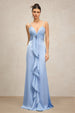 Yvonne Sleeveless V-Neck Flowers Flounce Blue Maxi Dress by Bella Barnett