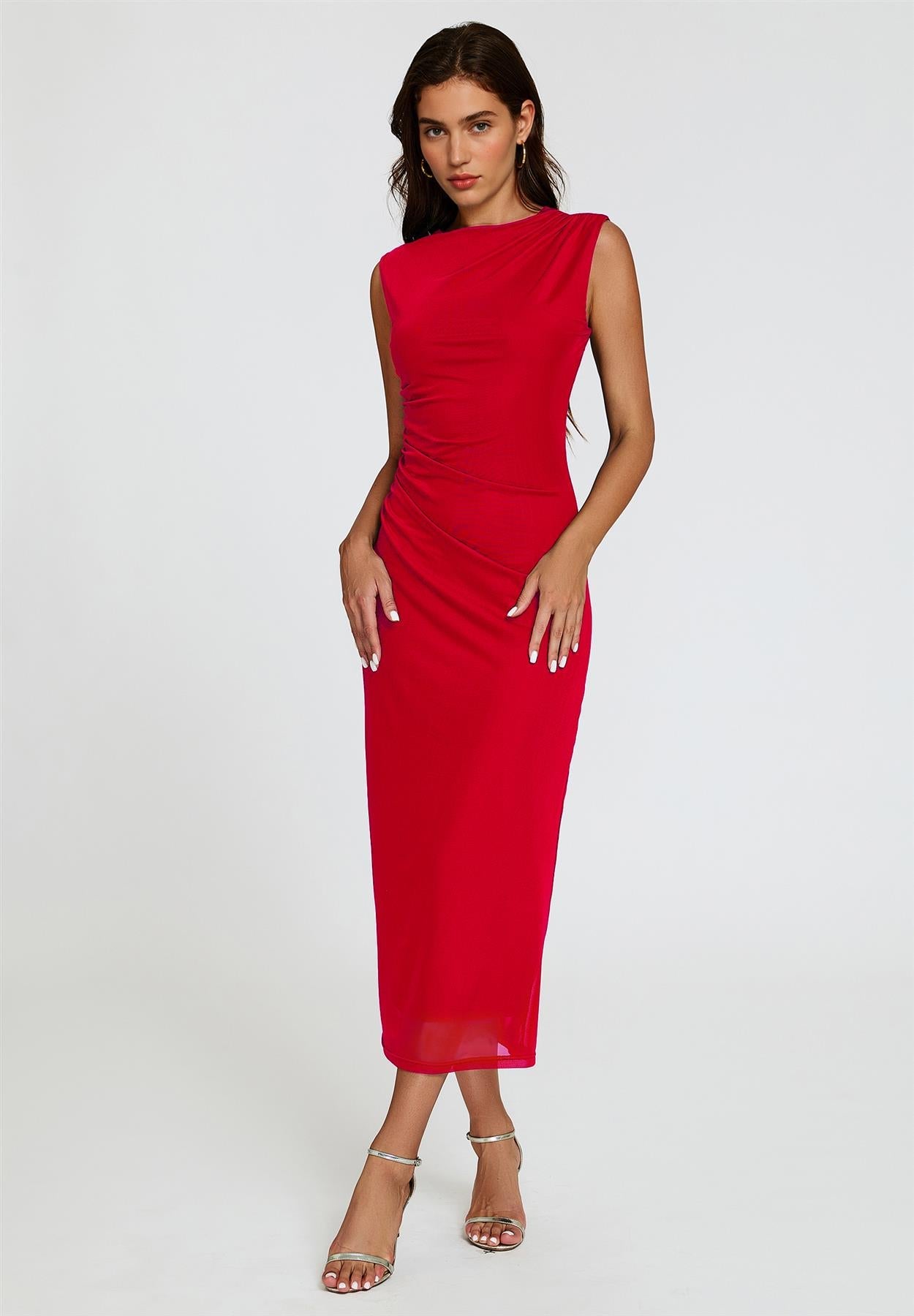 Mesh Maxi Dress In Red FS824