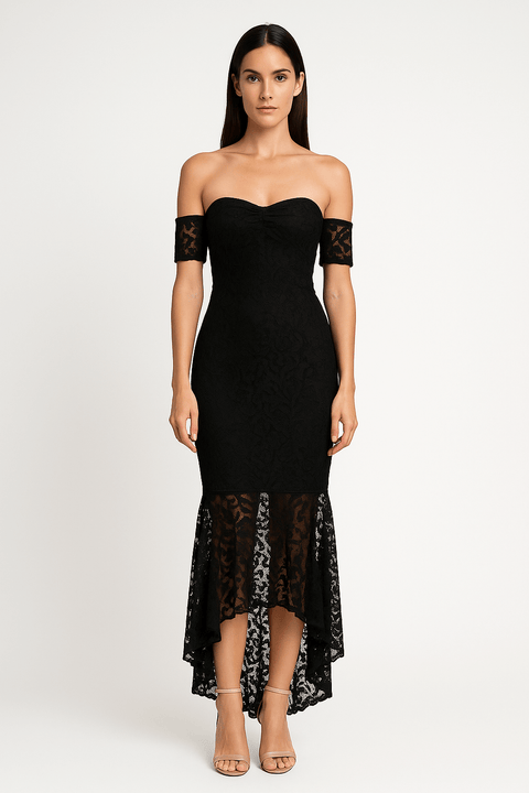 Fishtail Style Hem Off Shoulder Slim Fit Lace Midi Dress by Avinci