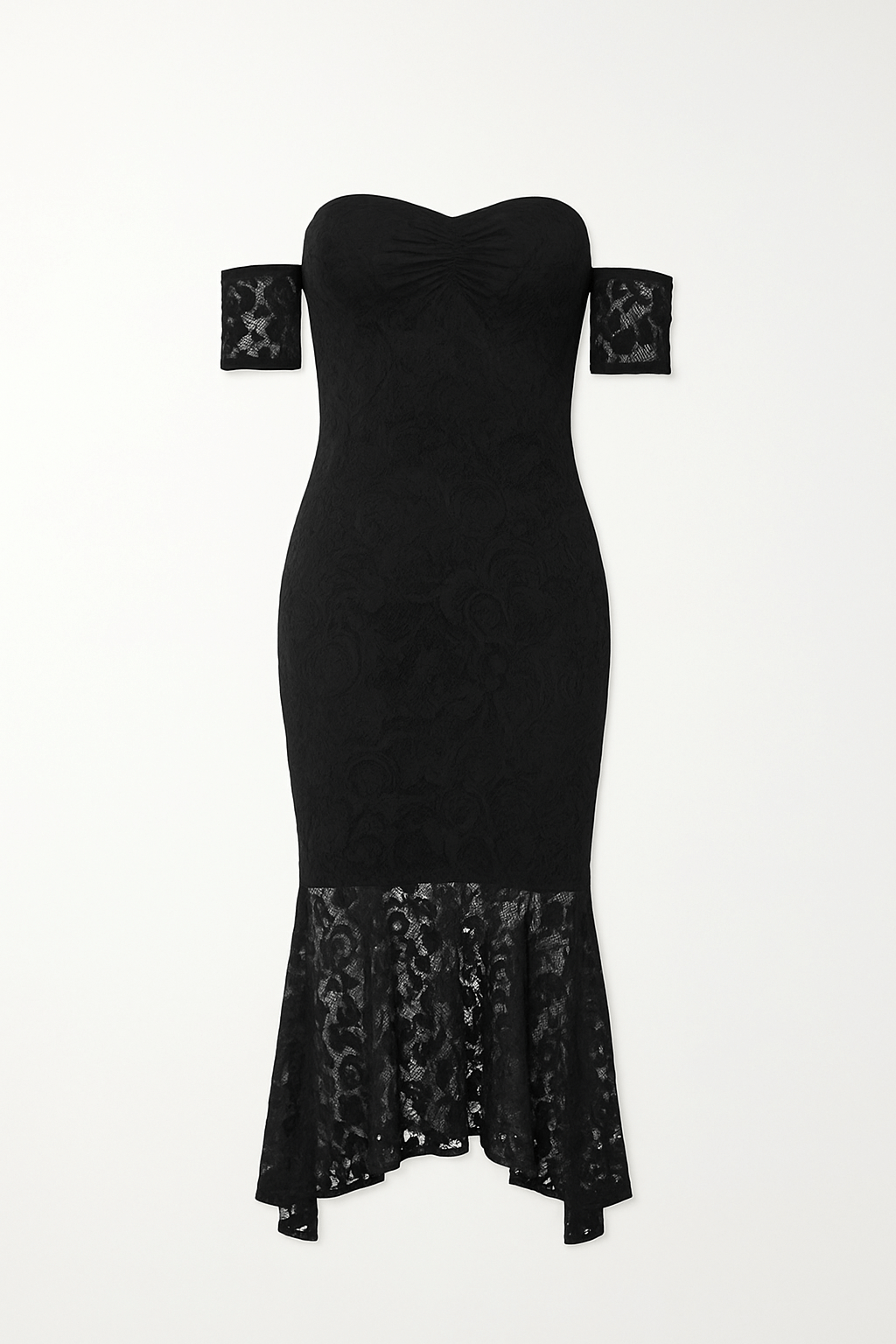 Fishtail Style Hem Off Shoulder Slim Fit Lace Midi Dress AV-72012BLK