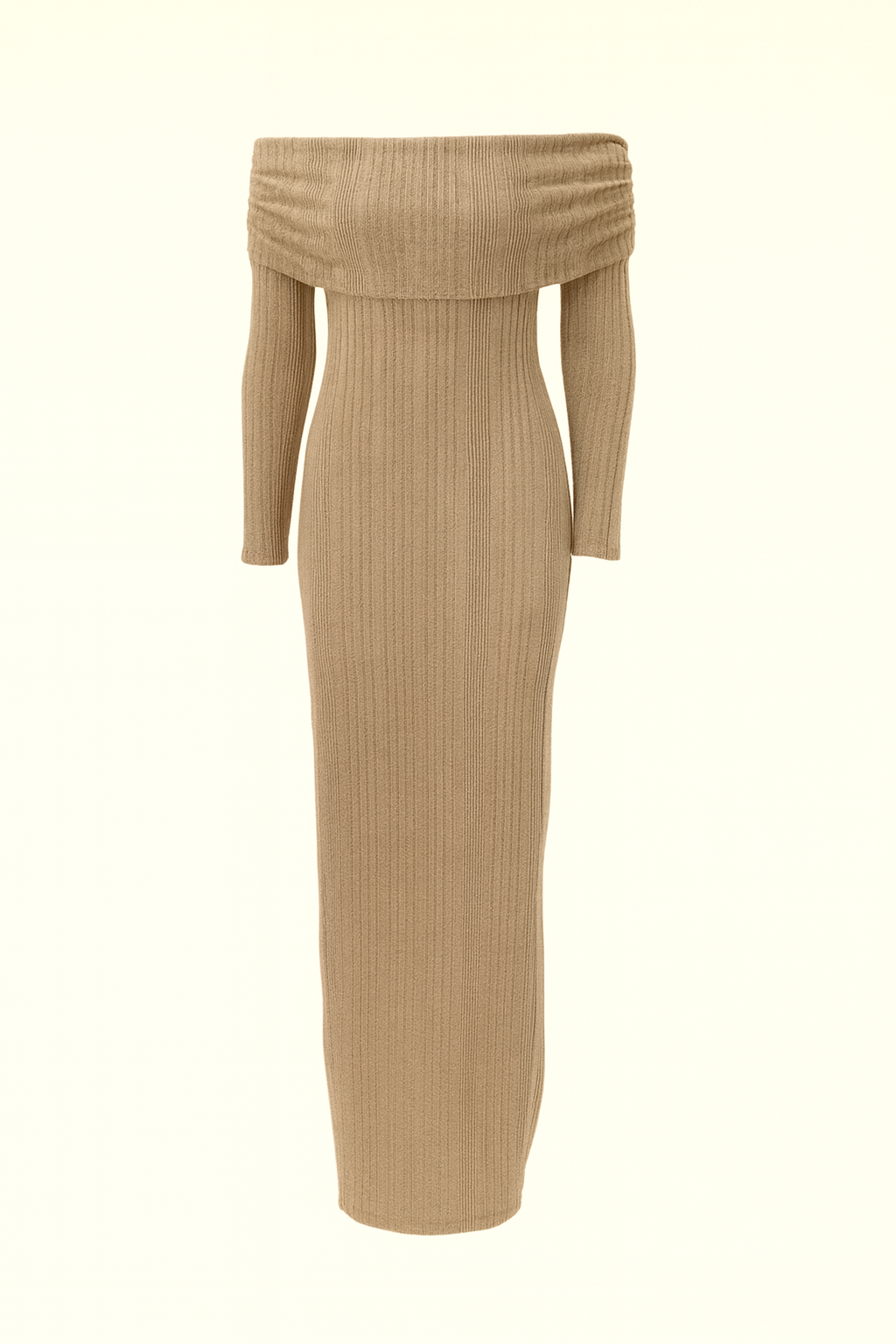 Folded Bardot Neckline Ribbed Knit Off Shoulder Dress AV-NDR1415