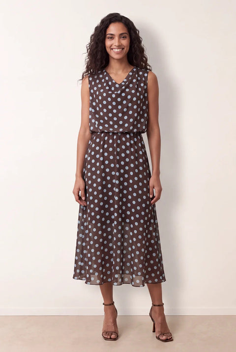 Polka Dot Drop Cowl Neck Midi Dress by Blue Vanilla