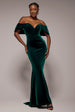 Off The Shoulder Deep Plunge Velvet Maxi Dress - Emerald Green by Goddiva