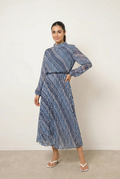 Navy - High Neck Bubble Print Dress by Blue Vanilla