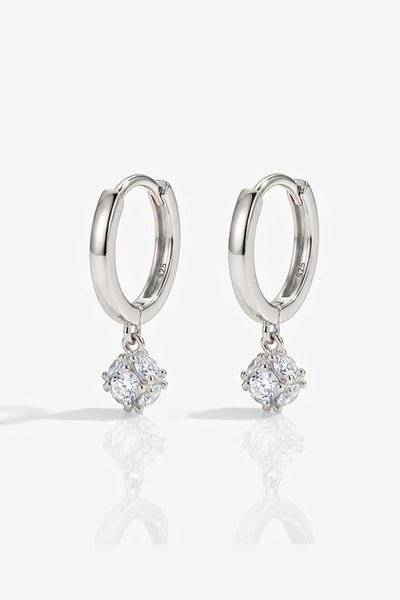 Silver - Dainty Huggie Hoop Earrings With Round Stone by MUCHV