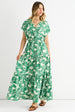 Green Floral Elastic Waist Maxi Dress by Gini London