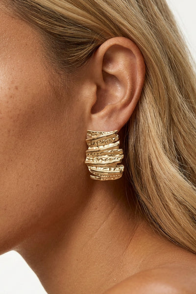 Gold - Rectangular Textured Stud Earrings by MUCHV