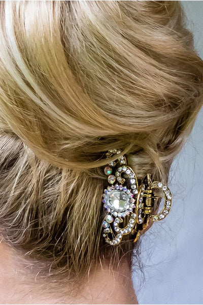 Gold - Gold Hair Claw With Rhinestone by QueenMee Accessories