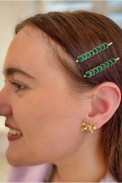 Green - Green Hair Slides Gold Hair Grips by QueenMee Accessories