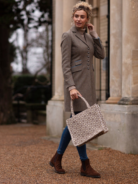 Moroccan Geometric Print Fabric Tote Bag In Grey by Berber Leather