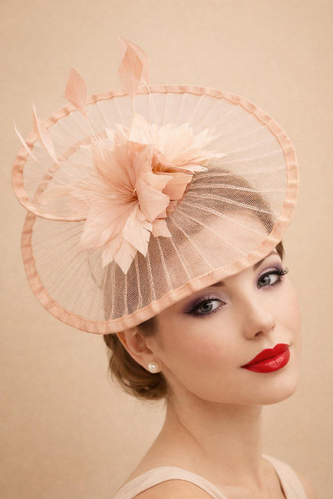 Spiral Circular Brim Fascinator With Feathers Burst In Pink by SVNX