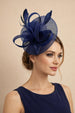 Floral Fascinator With A Wide Base In Navy by SVNX
