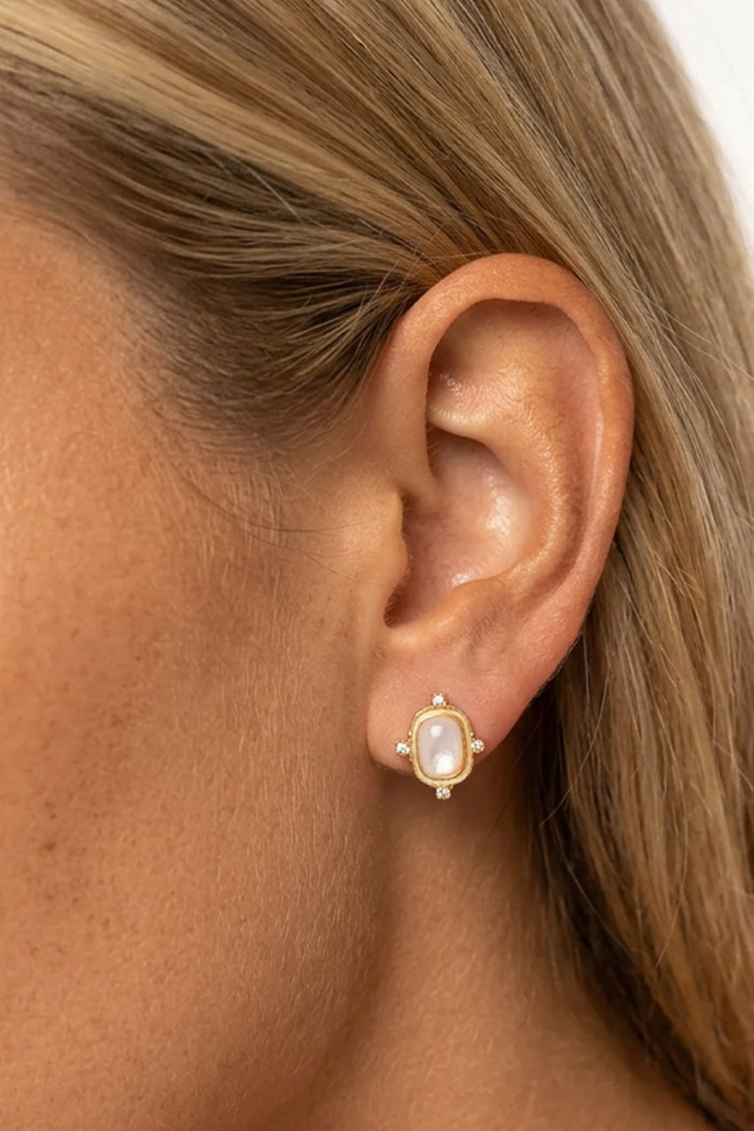 White Heirloom Stud Earrings In Gold Or Silver 599