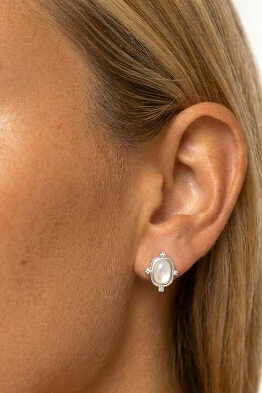 White Heirloom Stud Earrings In Gold Or Silver 599