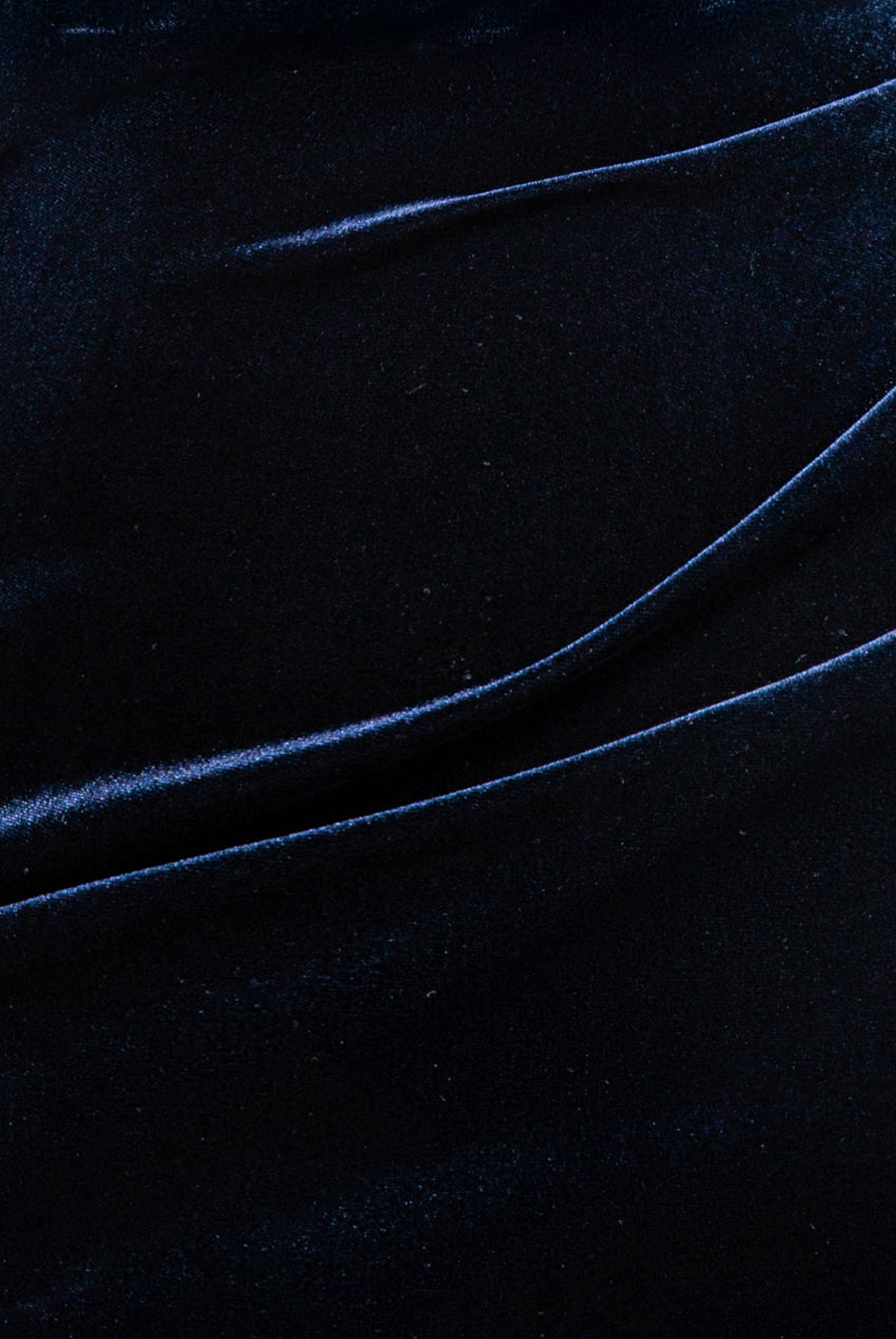 Off The Shoulder Deep Plunge Velvet Maxi Dress - Navy Blue DR4692
