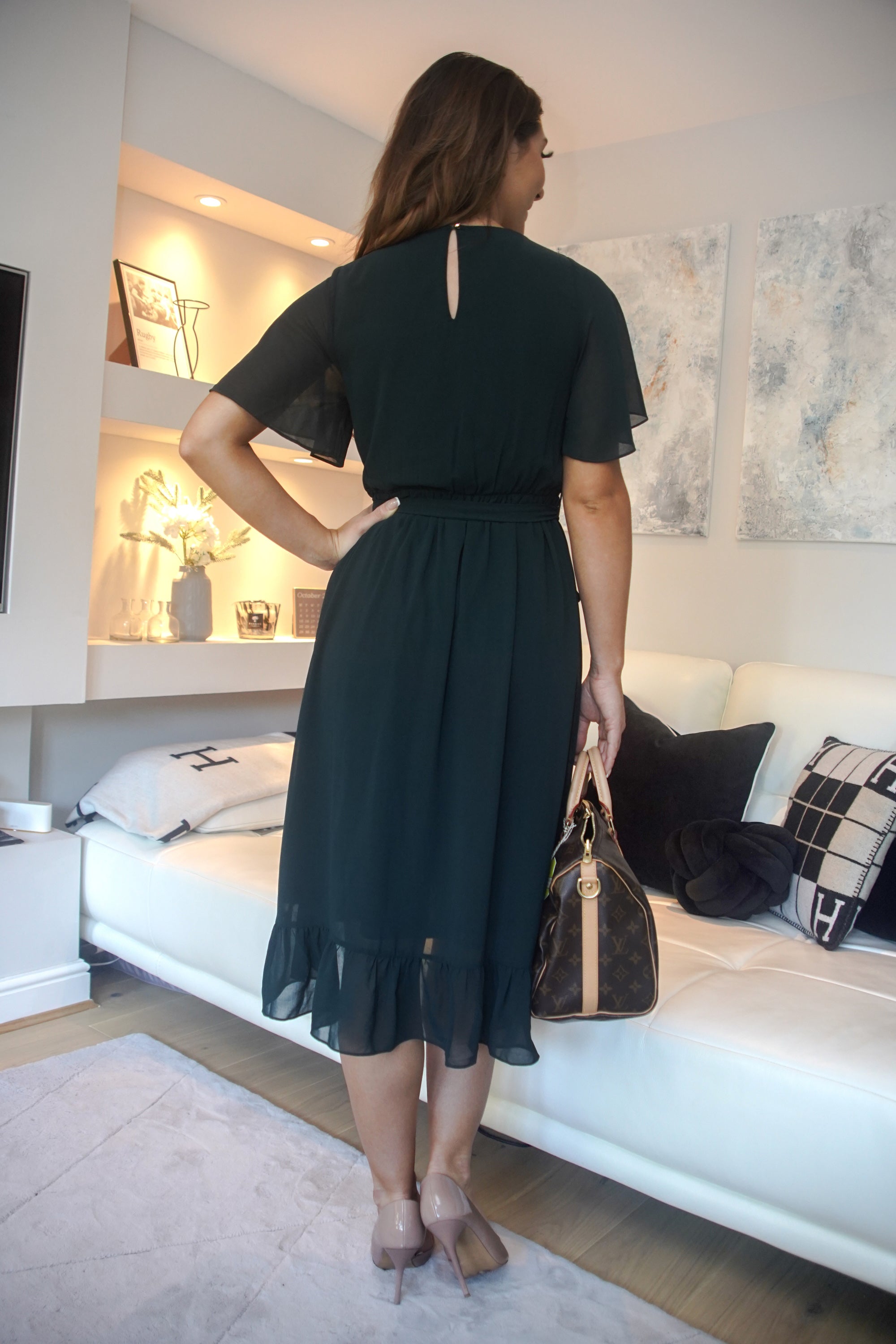 Green Chiffon Wrap Dress With Tea Sleeve DR0000297