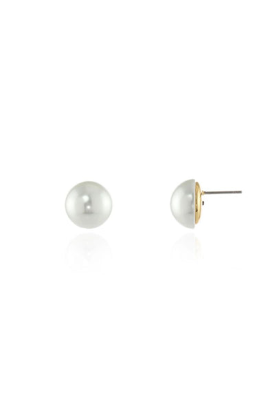 White - Bibi 12mm Pearl Gold  Earrings by Cachet London