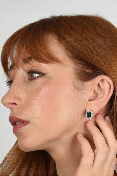 Emerald - Dacia Silver Emerald Earrings by Cachet London